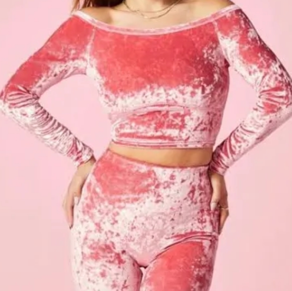 YITTY pink velvet cropped stretch top XL